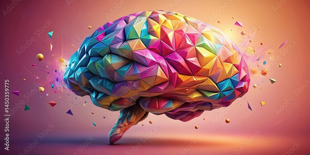Aufkleber A vibrant geometric brain exploding with color and light, symbolizing creative energy and thought processes