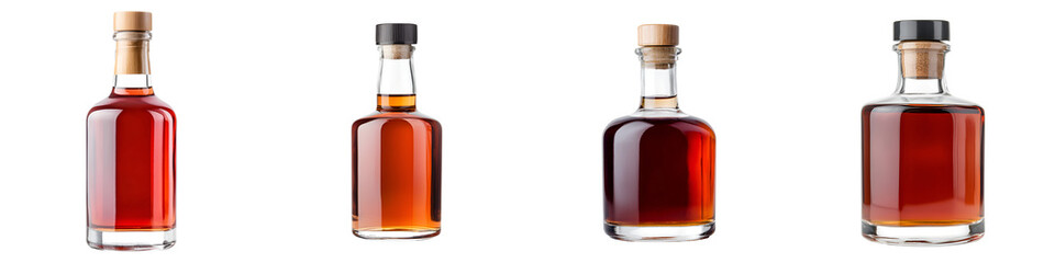 Assorted premium liquor bottles on white background