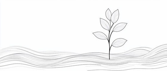 Plant sprouts from stylized wave lines