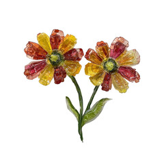 Two Glass Flowers in Warm Tones, Detailed Close-Up