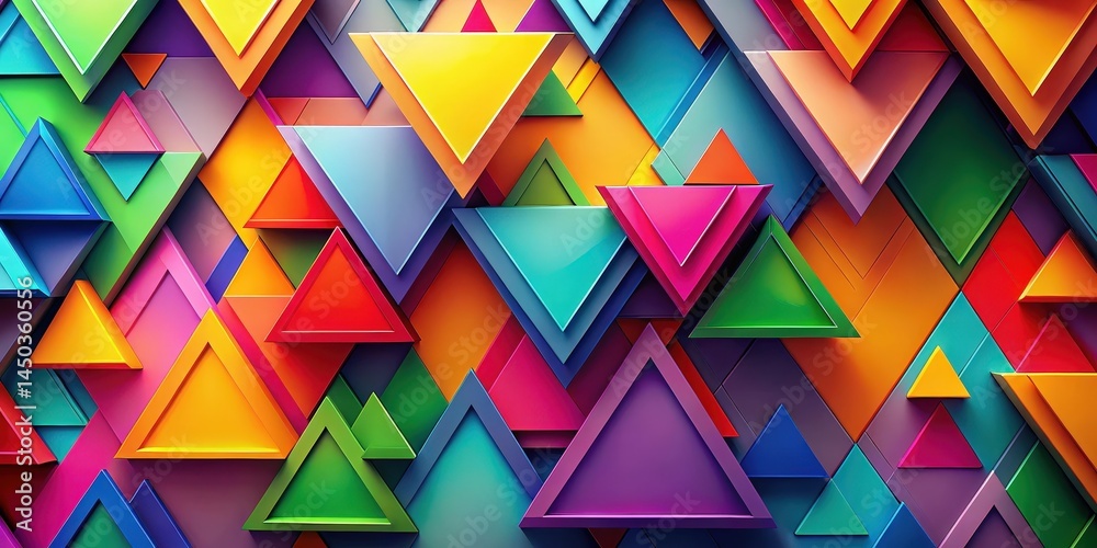 Leinwandbilder A vibrant and colorful abstract geometric pattern of overlapping triangles, creating a visually dynamic and captivating design.