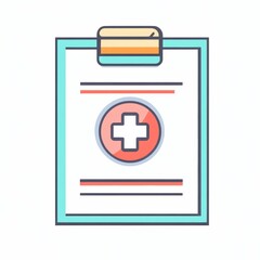 Fototapeta premium A clipboard with a medical document displaying a red cross symbol, representing healthcare or medical records.