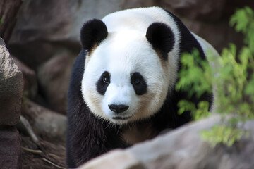 Obraz premium giant panda eating bamboo