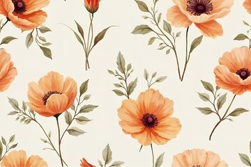 Hand-painted seamless floral pattern using burnt orange petals. 