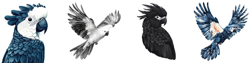 Obraz premium A collection of vibrant and captivating birds featuring parrots and cockatoos. long_title:This image showcases a diverse collection of beautiful and