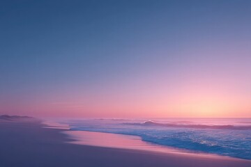 Fototapeta premium capture serene coastal sunrise with smooth sand and gentle waves under pastel sky provide ample copy space for text