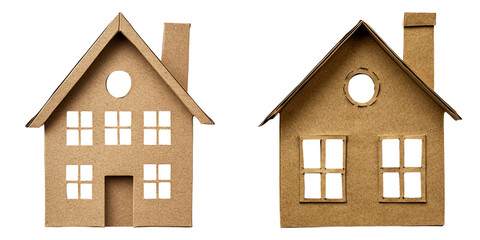 Craft-style paper houses in folded brown paper isolated on white PNG image perfect for real estate visuals or eco-living concepts