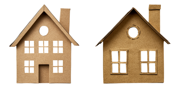 Craft-style paper houses in folded brown paper isolated on white PNG image perfect for real estate visuals or eco-living concepts