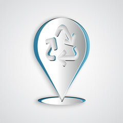 Paper cut Recycle symbol icon isolated on grey background. Circular arrow icon. Environment recyclable go green. Paper art style. Vector