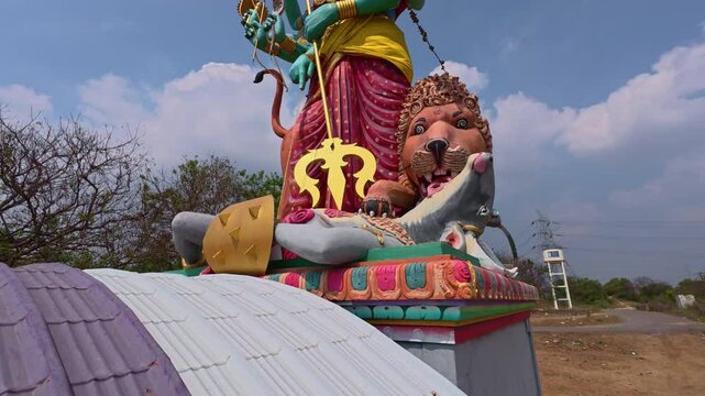 The Biggest Statue of Hindu God Amman, Parasathamman Temple, Thaiyur Village, Near Thaiyur lake, Kelambakkam, Tamilnadu - God and Devotional Scenario Image.
