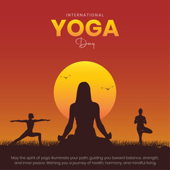 21 June - International Yoga Day Post and Greeting Card Design. Modern and Elegant Yoga Day Creative with Yoga Postures Vector Illustration