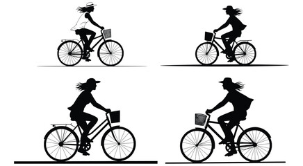Obraz premium Elegant Silhouette of Women Riding Bicycles with Baskets on a Leisurely Ride
