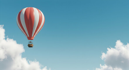 Fototapeta premium Vibrant Hot Air Balloon Soaring Through Clear Blue Sky with Clouds