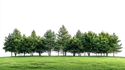 Obraz premium Minimalist green park with dense trees and shrubs isolated on white background