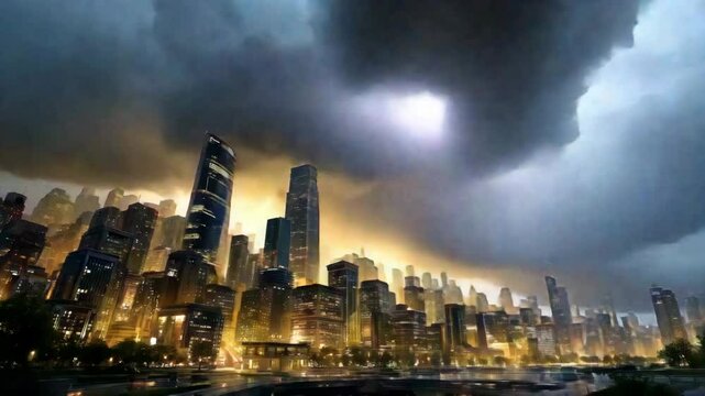 Dark Clouds Rolling Over Metropolis Timelapse of city skyline during storm, Timelapse of city skyline during storm lightning sky, Timelapse of city skyline during storm clouds rolling City Under Storm