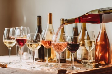 Wine tasting session with various colored wines