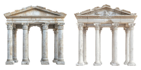 Classic Greek temple facades isolated on white PNG image perfect for educational architecture designs or historical visuals