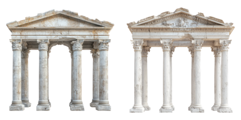 Classic Greek temple facades isolated on white PNG image perfect for educational architecture designs or historical visuals