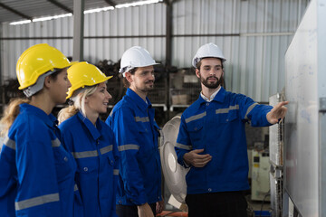 Engineer team, Group of colleagues or Workers meeting, discuss, training and present of work on...