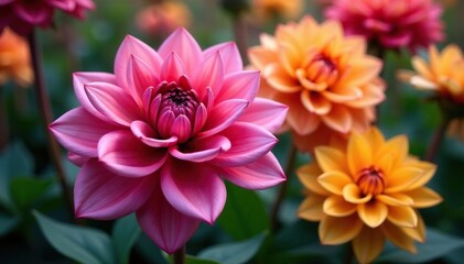 Intricate dahlia blooms, vibrant colors, lush petals , bloom, garden