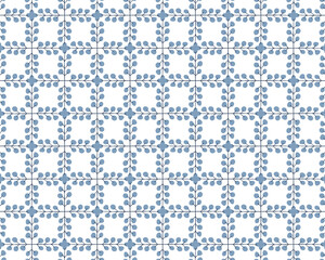 Ceramic tile pattern, Seamless porcelain decor, Chinaware background, Blue and white floral backdrop for design floor, wall, texture, fabric, paper, tiled, vector illustration, Modern indigo wallpaper