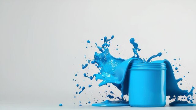 Vibrant Blue Paint Splash in a Container Against a Light Background