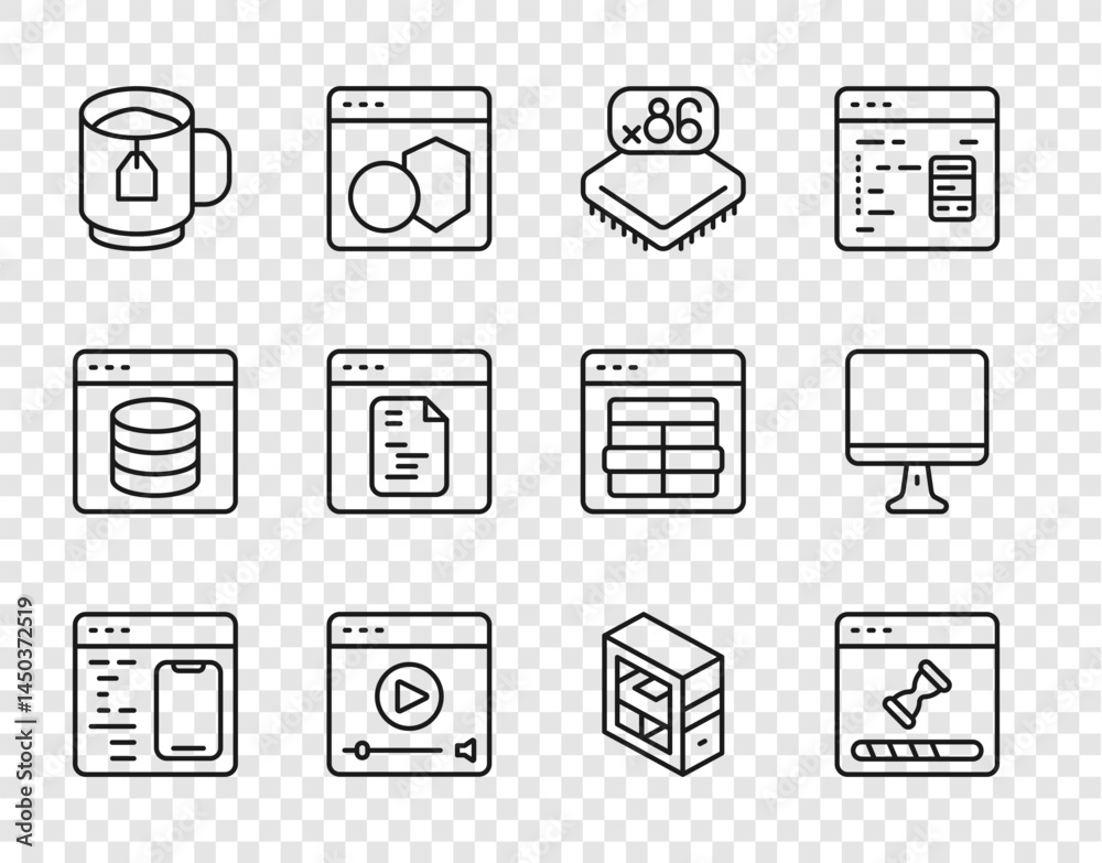 Wall mural set line software, loading data window, processor with microcircuits cpu, online play video, cup tea