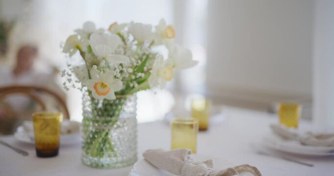 Beautifully Decorated Easter Table with Floral Bouquet