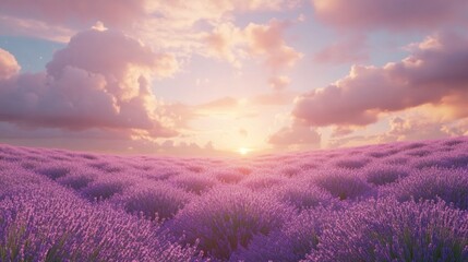 Vast lavender field at sunset