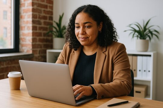 Professional woman working remotely.