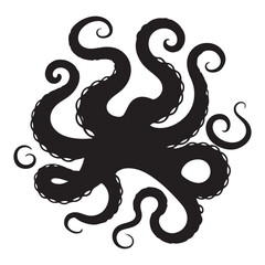 Black silhouette of octopus tentacles. Isolated sea monster drawing. Kraken sketch. Underwater animal wall art Vector Black silhouettes. with white background © firoz