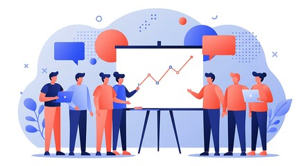 Diverse team brainstorming in Corporate Memphis style