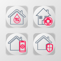 Set line House under protection, Smart home remote control system, and humidity icon. Vector