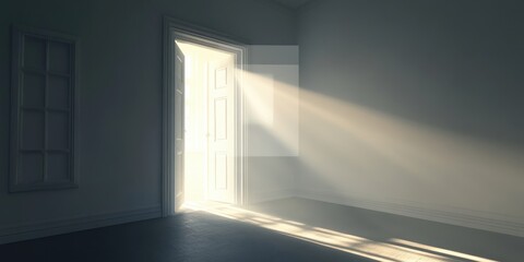 Fototapeta premium Sunlight streams through an open door, illuminating a room
