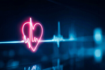 Neon pink heartbeat line with glowing heart on dark gradient background
