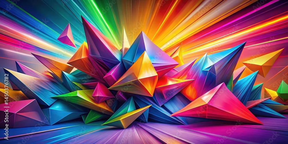 Fototapete a vibrant abstract composition featuring a cluster of iridescent, multifaceted geometric shapes with