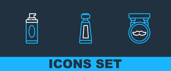 Set line Barbershop, Shaving gel foam and Cream or lotion cosmetic tube icon. Vector