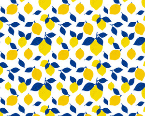 Set of Lemons with leaves Pattern Background. Spring, Summer Background. Summer card with lemon branch. Vector