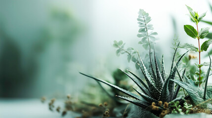 Soft focus green indoor plants with natural light in serene setting