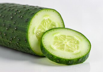 Fresh cucumber slices for healthy recipes and food packaging design