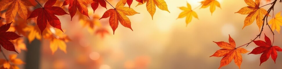 Fototapeta premium Autumn leaves pattern Maple, oak, birch, aspen, sweetgum Soft brown background , pattern, green