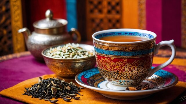 Tea, Milk Tea, Tea add in cup, cup of tea, Indian chai, Interior sindh chai, sindhi style tea, colorful background