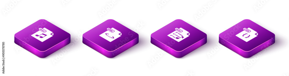 Poster set isometric wav file document, xml, m3u and css icon. vector