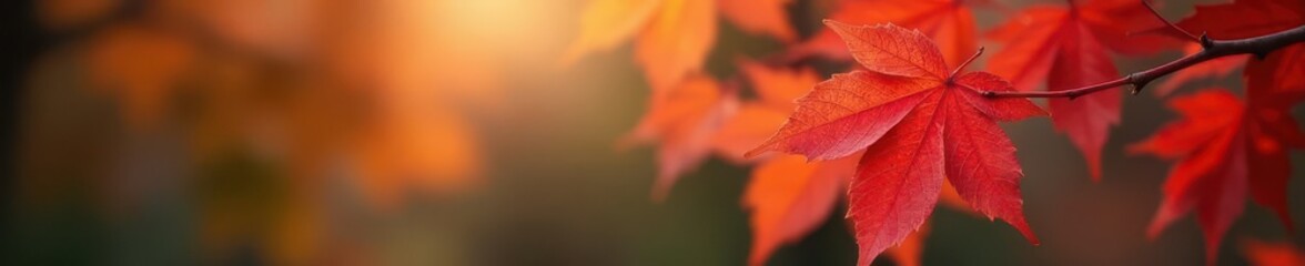 Blurred red autumn leaves, sharp focus on single leaf, oak, red leaf