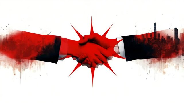 red handshake deal agreement art graphic illustration
