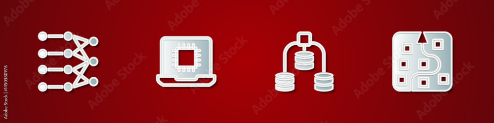 Poster Set Neural network, Processor CPU, Server, Data and icon. Vector