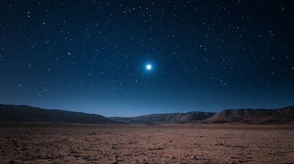 desert at night with starry sky and a big star