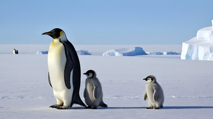 Emperor penguins with chick