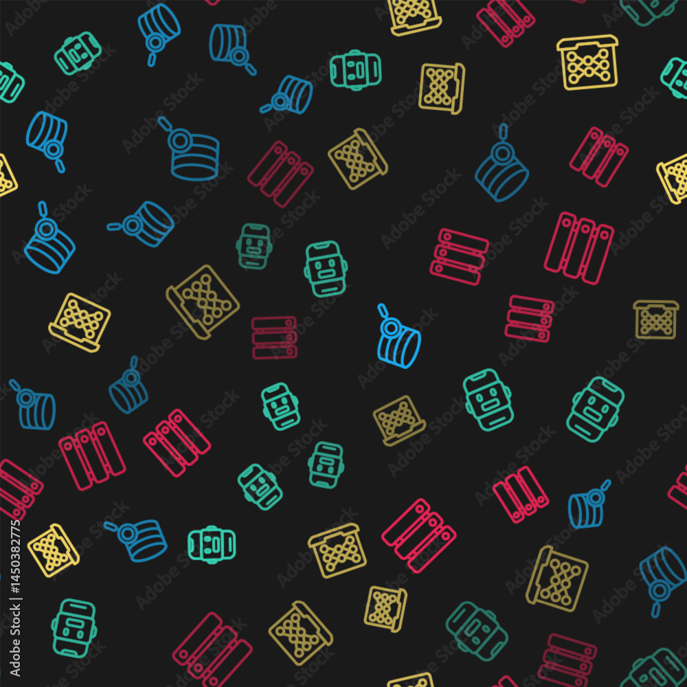 Poster Set line Server, Chat bot, Neural network and Data on seamless pattern. Vector