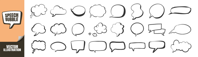 Hand Drawn Speech Bubble Set. Doodle Sketch Chat Boxes, Comic Balloons, and Message Frames for Text or Quotes, Isolated on Transparent Background